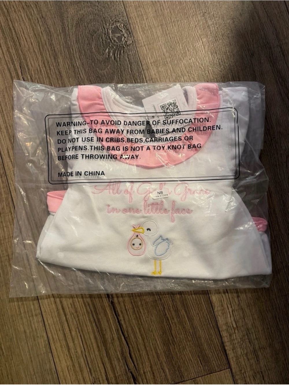 Newborn White and Pink Stork Bodysuit - Soft Cotton Infant One-Piece